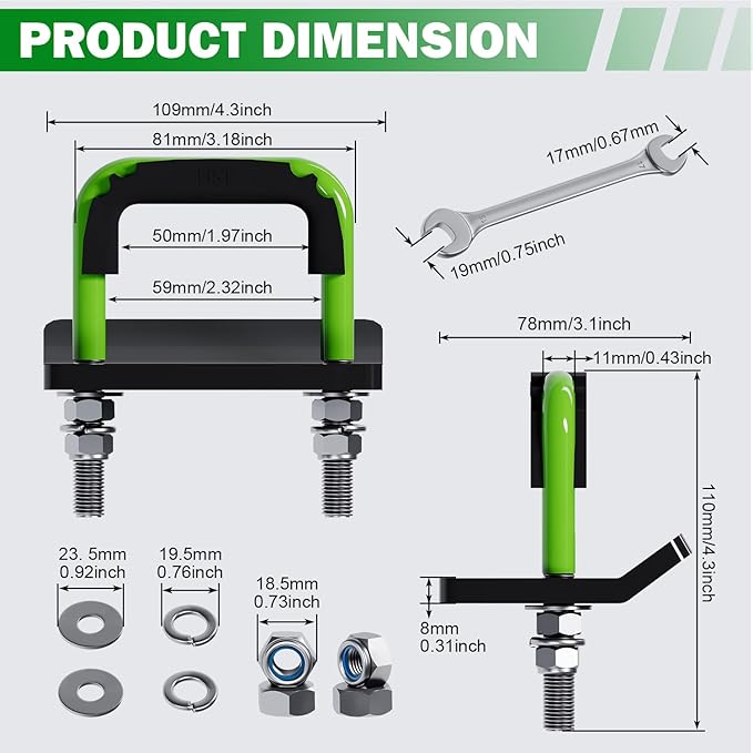 Hitch Tightener, Heavy Duty Anti-Rattle Hitch Stabilizer for 2" Hitch, Trailer Hitch Stabilizer with Rubber Isolator & Wrench for Hitch Mount, Cargo Carrier, Bike Rack (1 Pack, Green & Black)