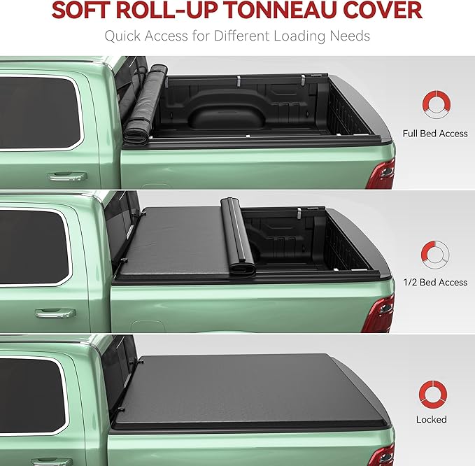 LEDKINGDOMUS Soft Roll-Up Truck Bed Tonneau Cover Fits for Ford Maverick 2022 2023 2024 2025 4'5" (54.4") Bed