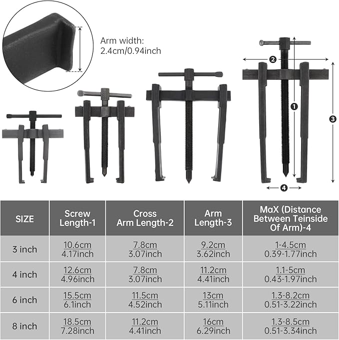 ChgImposs 4 Pcs 2 Jaw Gear Puller Set (3/4/6/8 Inch) – Heavy Duty Carbon Steel Reversible Bearing Pullers Removal Tool for Pulleys Flywheels Bearings Gears