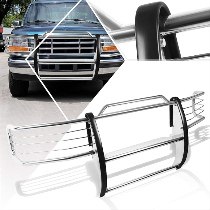 Compatible with Ford F150-F350/Bronco 92-97 Front Bumper Brush Grille Guard Protector,Chrome