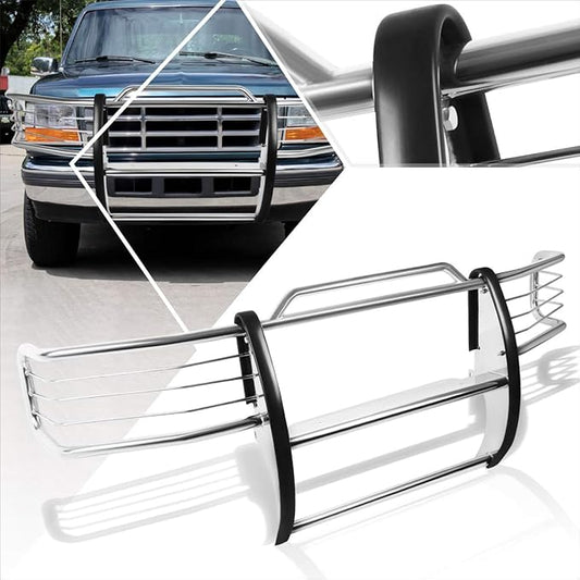 Compatible with Ford F150-F350/Bronco 92-97 Front Bumper Brush Grille Guard Protector,Chrome