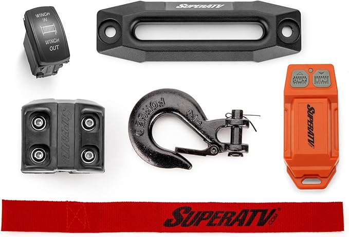 SuperATV 4500 Lb Winch with Heacy Duty Winch Mounting Plate for 2021+ Polaris RZR Trail 900 / S 1000 | 3/16" Steel Plating | Laser Cut and CNC Brake Press Bent Steel Construction