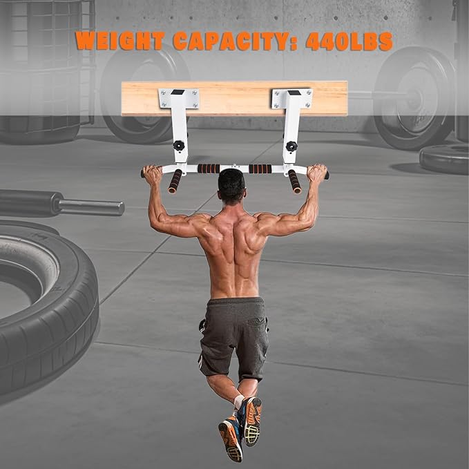 Wall Mounted Pull Up Bar Chin Up bar Multifunctional Adjustable Dip Station for Indoor Home Gym Workout, Power Tower Set Training Equipment Fitness Dip Stand Supports to 440 Lbs (Black)