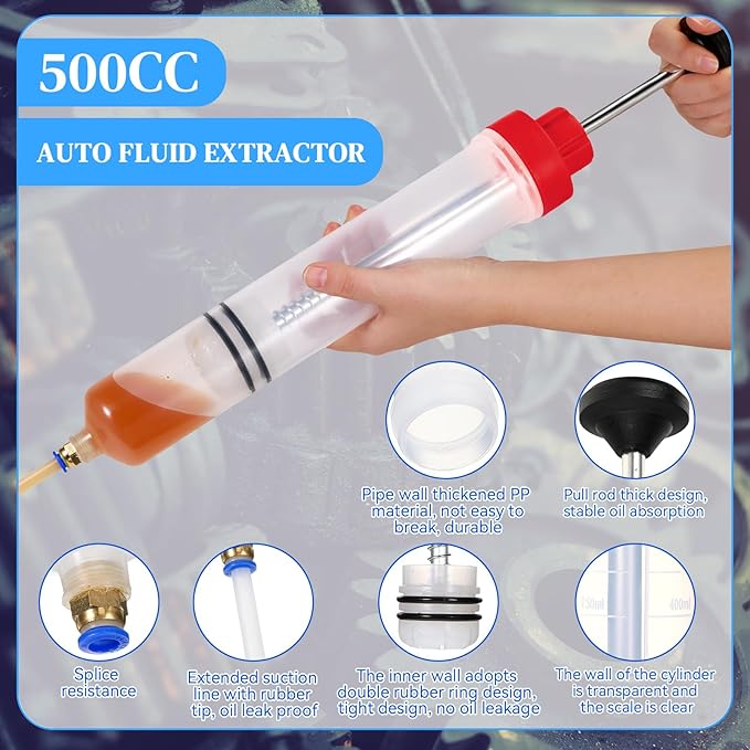 Gisafai 500cc Fluid Extractor Automotive Pump Manual Oil Extractor Pump Syringe for Gasoline Hand Cleaner for Power Steering, Hydraulic Fluid(Red)