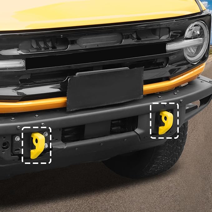 Jimen Fit for Ford Bronco 2021-2024, 2PCS Front Bumper Tow Hook Covers Protector Exterior Accessories (Yellow)