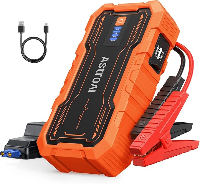 AstroAI S8 Pro Car Battery Jump Starter, 3000A Peak Jump Starter Battery Pack for Up to 9.0L Gas & 7.0L Diesel Engines, 12V Portable Jumper Box with 3 Modes Flashlight and Jumper Cables，Orange
