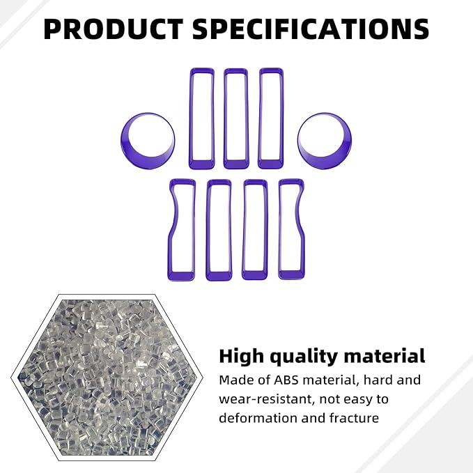 Grille Grill Insert+Headlight Turn Light Cover Compatible with 2018-2023 Jeep Wrangler JL JLU Sport/Sport S Only,Not for Sahara,Rubicon 4xe(Purple)