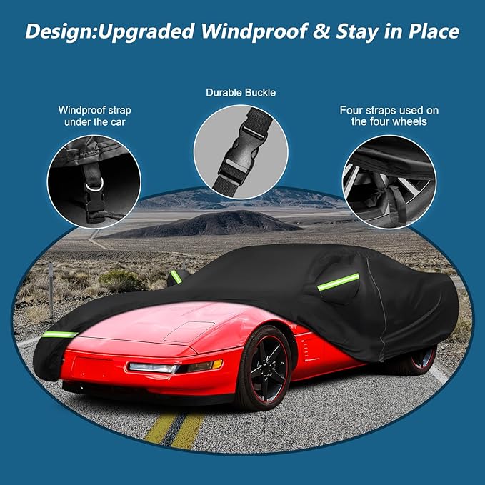 for C4 Corvette Car Cover Waterproof, Sun Heat Protection Outdoor Full Covers with Driver Side Zipper Windproof Heavy Duty All Weather Fit for C4 1984-1996 Chevy Corvette,Not for Rear Wing
