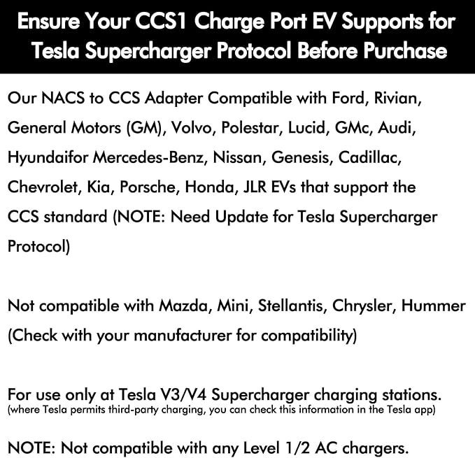 NACS to CCS Adapter for Fast Charging CCS1 EV in Tesla V3/V4 Supercharger, Max 500A 1000V NACS DC Adapter for Road Trip Charge Backup, Dual Locks for Sturdy Secure Connection
