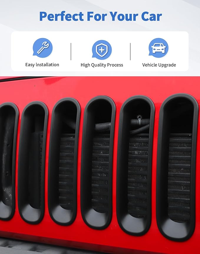 7Pcs Front Grille Inserts Guard for Jeep Wrangler JK 2007-2017 Matte Black Front Mesh Grille Cover Guard Clip-in Trim Cover, Matte Black