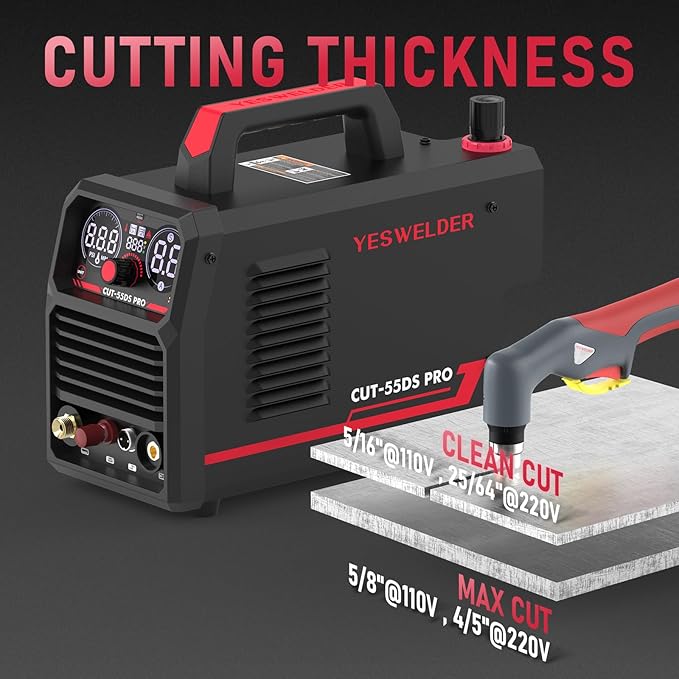 YESWELDER 55 Amp Plasma Cutter Non-High Frequency, Large LED Digital Display Non-Touch Pilot Arc, Digital DC Inverter 110/220V Dual Voltage Plasma Cutting Machine CUT-55DS PRO NEW