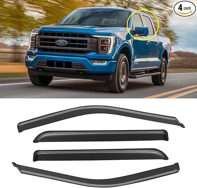 Window Rain Guards for 2015-2025 Ford F150 SuperCrew, 2017-2025 F-150 Raptor / F250 F350 F450 SuperCrew Super Duty Crew Cab, Window Visors Guard Deflector Shade Vent Shield, for 4 Full-Size Doors