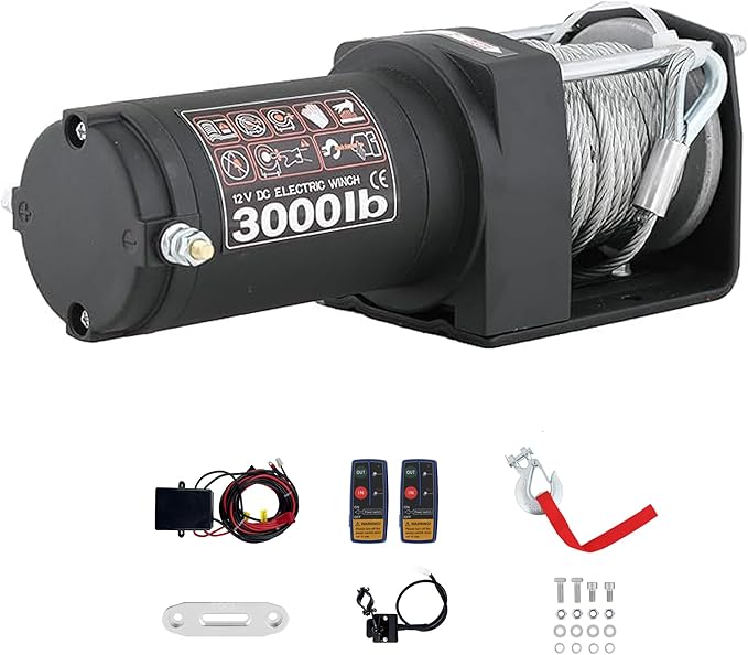 3000LBS Recovery Winch with Steel Rope and 2 Wireless Remotes Waterproof 12V Electric Winch for ATV/UTV,Boat Trailer Winch(Black)