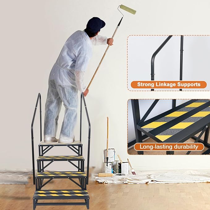 4 Step RV Stairs, Hot Tub Steps, Outdoor Spa Step Ladder with Double Handrail,Portable Economy 5th Wheel Stair for Travel Trailer, Motor Home, Camper and Porch with Non-Skid Tapes