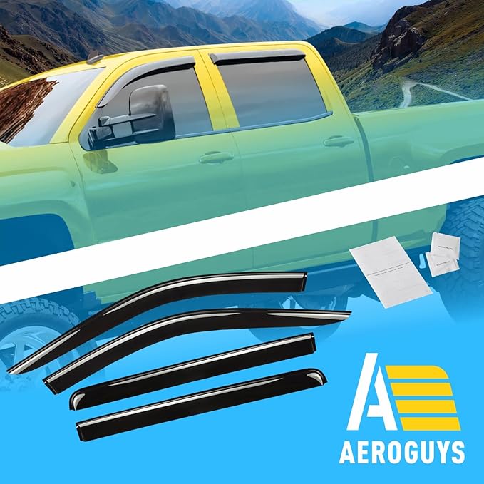 Extra Durable Window Deflectors Tape-On Window Visors Rain Guards Fit for Chevrolet (Chevy) Silverado 1500 2014-2018 Crew Cab, Sun Visors, Wind Vent for Shades, Exterior Car Accessories - 4pcs. AG0867