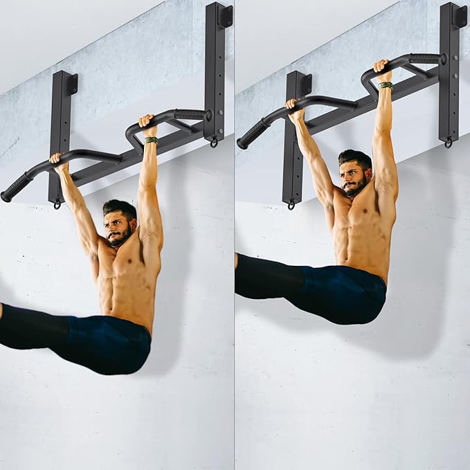 Kipika 32" Ceiling Mounted Pull Up Bar - Heavy Duty, Highly Adjustable, Multifunctional Chin Up Bar - Home Gym System with Punching Bag Hanger and Resistance Bands Training