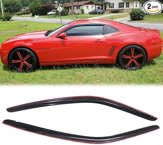 2pcs Original Shatterproof Rainproof Outside Mount Style Sun Rain Guard Durable Side Window Wind Deflectors Dark Smoke Vent Window Visors fit for Chevrolet 2010-2024 Camaro 92341