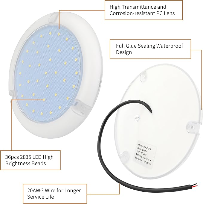 RV Lights Exterior,12-24V LED RV Exterior Light 1100LM IP68 Round Surface Mount Scare Light for RV Trailer, Boats, Campers, 5th Wheels