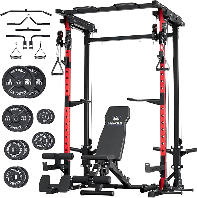 MAJOR FITNESS Drone3 Power Cage - Multi-Function Power Rack for Home Gym, Squat Rack with Pull-up Bar, Cable Crossover System, J-Hooks, for Strength Training, Heavy-Duty Steel Construction