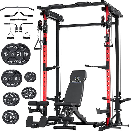 MAJOR FITNESS Drone3 Power Cage - Multi-Function Power Rack for Home Gym, Squat Rack with Pull-up Bar, Cable Crossover System, J-Hooks, for Strength Training, Heavy-Duty Steel Construction