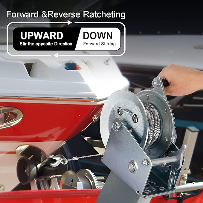 Heavy Duty Hand Winch 3500 lbs with 32 ft Steel Wire Rope, Hand Crank Strap Gear Winch with Steel Wire, for ATVs Boats Trailers Trucks Auto Marine