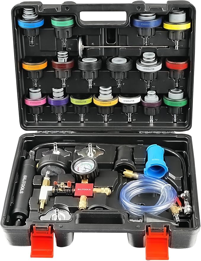 BILITOOLS Radiator Coolant Pressure Tester & Vacuum Refill Kit, 28-Piece Universal Cooling System Radiator Leak Tester & Refiller