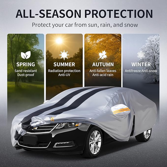 10 Layers Sedan Car Cover Custom Fit for Chevy Malibu(1997-2025), 100% Waterproof All Weather for Automobiles, Gift with Towel, Heavy Duty Car Covers for Rain Sun UV Protection with Door Zipper.