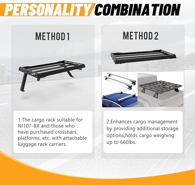 Universal Adjustable Roof Rack for Pickup Trucks - Compatible with Mid-Size& Full-Size Models, Q235A Carbon Steel, Powder-Coated Black Finish, Multiple Mounting Options Available