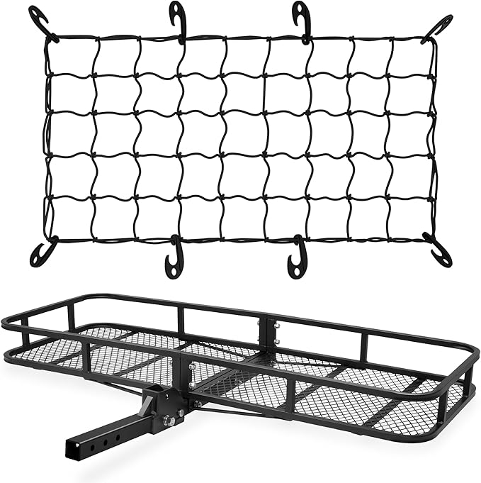ARKSEN 60 x 23 x 5.5 Inch Folding Hitch Cargo Carrier with Cargo Net,500 Lbs Capacity Heavy Duty 2 Inch Receiver Luggage Basket for SUV, Pickup Truck, Camping & Travel