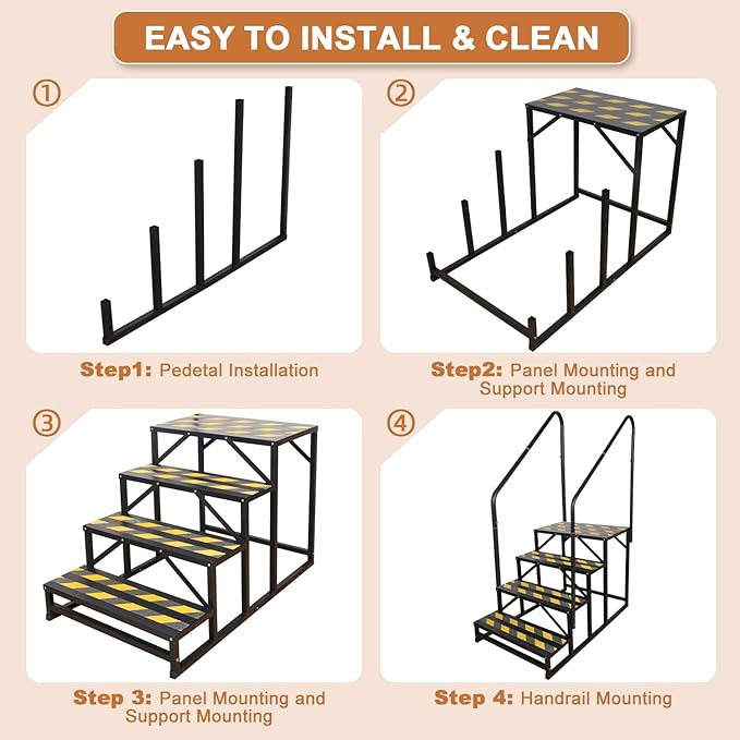 4 Step RV Stairs, Hot Tub Steps, Outdoor Spa Step Ladder with Double Handrail,Portable Economy 5th Wheel Stair for Travel Trailer, Motor Home, Camper and Porch with Non-Skid Tapes