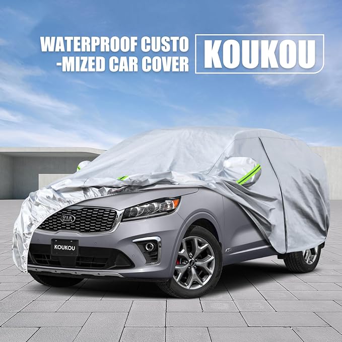 Koukou SUV Car Cover Custom Fit Kia Sorento from 2002 to 2025, Waterproof Car Cover All Weather for Automobiles Outdoor Indoor with Zipper Door, Sun Rain Dust Snow Protection.