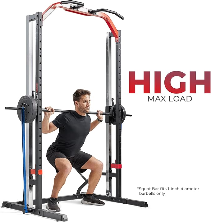 Sunny Health & Fitness Premium Smith Machine & Squat Cage Rack, Pull-Up Bar, Spotter Blocks for Weightlifting & Bench Press for Home Gym Strength Training