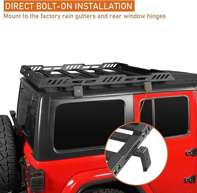 Hooke Road Overlanding Roof Rack for 2018-2025 Jeep Wrangler JL 2/4 Doors & Gladiator JT, Steel Cargo Basket for Jeep Hard Top Only