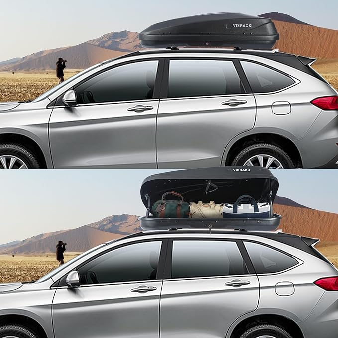 56.3" L Hard Shell Roof Black Rooftop Cargo Box Carrier Large 13 Cubic Feet Car Top Mount Travel Luggage Storage,Dual Side Opening,Waterproof Storage Box Diamond Pattern