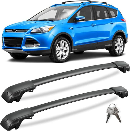 KINGGERI 300lbs Roof Rack Cross Bars Compatible with Ford Escape 2013-2019 with Raised Side Rails, Lockable Heavy Duty Aluminum Roof Rails Crossbars Luggage Kayak Canoe Snowboard Car SUV Accessories