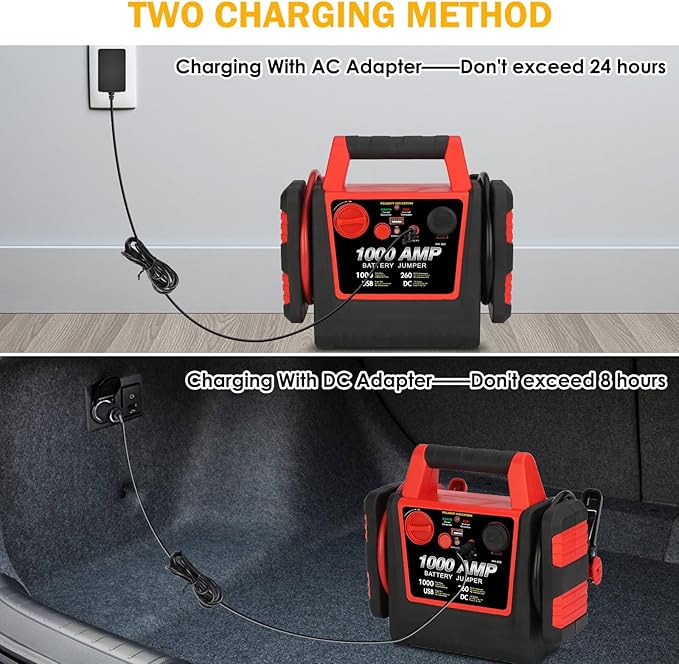 Car Battery Jump Starter-1000Amp 12V Lead-Acid Battery Jump Box with 260PSI Air Compressor, 10000 mAh Portable Power Station, Jump Pack for Vehicles Up to 5L Gas or Diesel