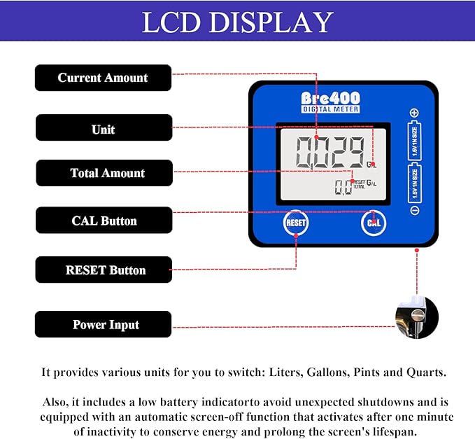 Digital Oil Control Valve Meter Dispenser, with 1/2" NPT Inlet, Digital Oil Control Valve Meter Nozzle Gun, with LCD Display, Air Operated Oil Control Valve Gun, for engine oil etc