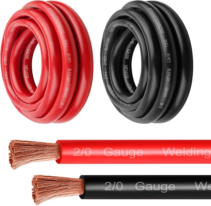 2/0 Gauge Battery Cable - 3FT Red + 3FT Black 2/0 AWG Welding Cable Flexible Stranded Oxygen-Free Pure Copper Wire for Automotive, Battery, Inverter, Solar, Marine and Generator