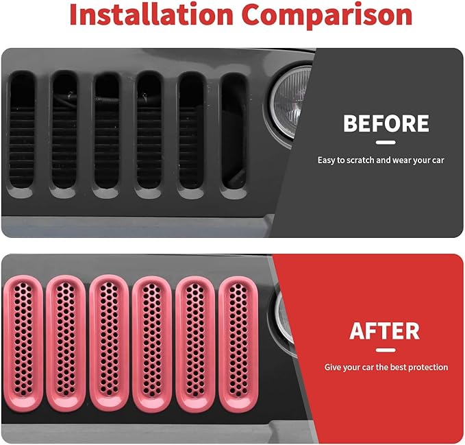 Mesh Grill Insert Grille Inserts Cover Fit for 2007-2018 Jeep Wrangler JK JKU(Pink)