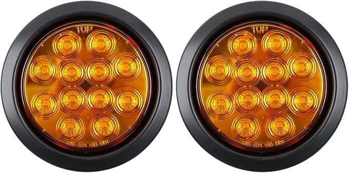 2Pcs 4.2 inchRed Round LED tail trailer light 12 LEDs IP67 Waterproof Stop Brake Turn Signal Reverse marker Tail Light Surface Mount, Light for boat trailer (4" Round Yellow 1)