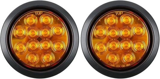 2Pcs 4.2 inchRed Round LED tail trailer light 12 LEDs IP67 Waterproof Stop Brake Turn Signal Reverse marker Tail Light Surface Mount, Light for boat trailer (4" Round Yellow 1)
