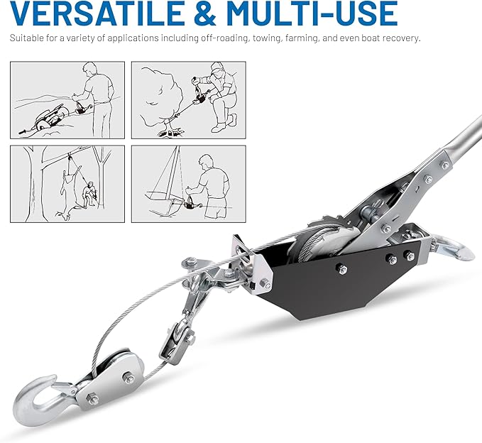 POLESTAR Come Along Winch, 3000 lbs Pull Capacity, 12 ft Steel Cable Hand Winch with 2 Hooks, Heavy Duty Dual Ratchet Cable Winch Puller, Automotive Towing Hoist Puller for Recovery, Moving, Securing