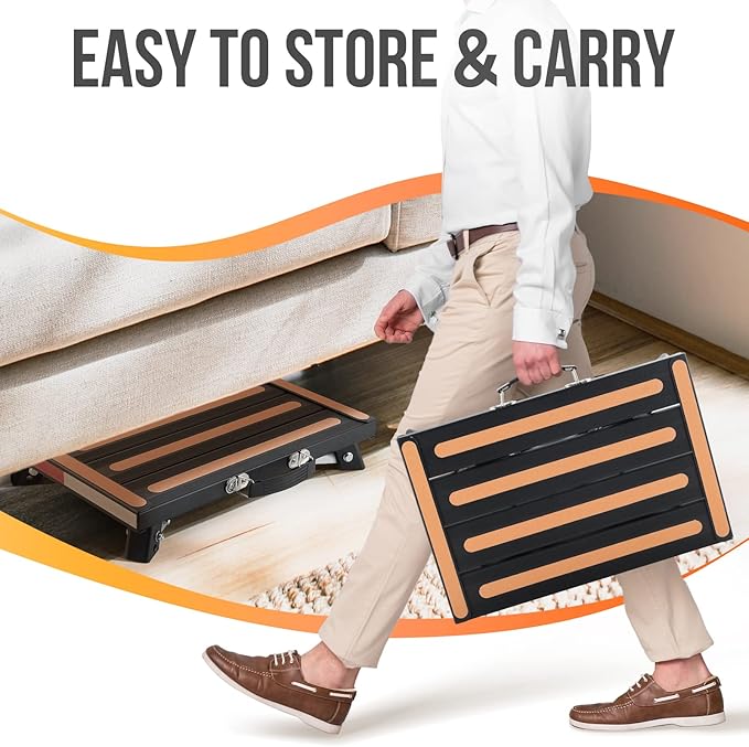 Safety RV Steps, Yagud Height Adjustable Folding Platform Step with 17" X 12" Anti-Slip Surface, Rubber Feet, Handle, Reflective Strips, and T Level, Aluminum RV Step Stool Supports Up to 1000lbs