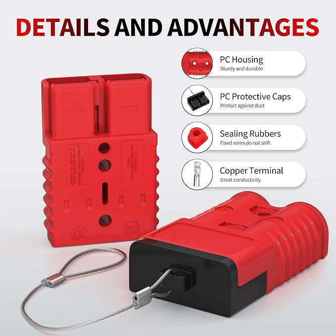 175A Battery Quick Connect/Disconnect, 1/0 AWG Wire Harness Plug Connector 12V Battery Cable Connector for Trailer Towing Winch Quick Connect Systems - 6 PCS