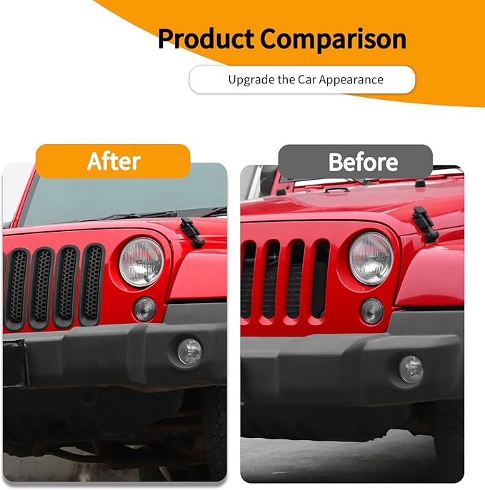 Hoolcar Front Grill Mesh Inserts Clip-in Honeycomb Grille Guard Cover Fit for Jeep Wrangler JK JKU 2007-2017, Exterior Accessories, Matte Black