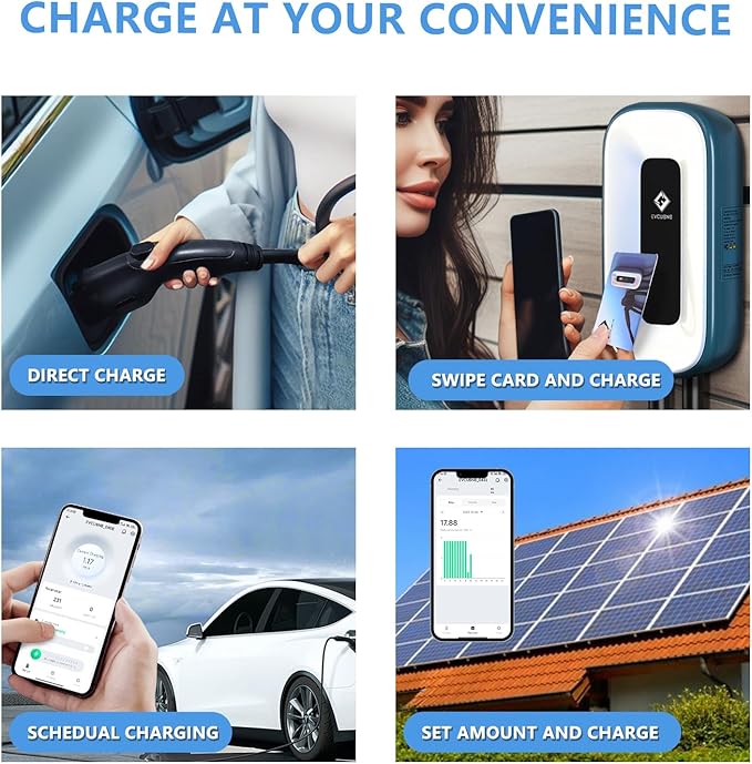 EV Charger Level 2，50 Amp, 240V Level 2 Charger,Indoor/Outdoor EVSE, 25Ft,WiFi/APP/RFID Card