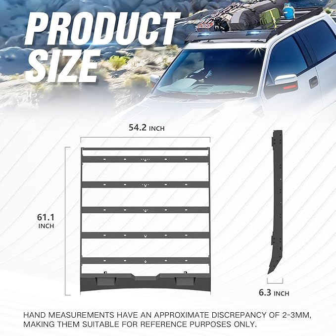 Roof Rack Cargo Basket with 2 LED Lights Compatible for 2009 2010 2011 2012 2013 2014 Ford F-150 & Raptor SuperCrew Cab, Rooftop Cargo Carrier Luggage Storage Holder