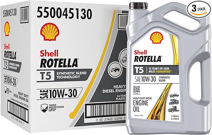 Shell Rotella T5 Synthetic Blend 10W-30 Motor Oil, 1 Gallon (3 Pack)
