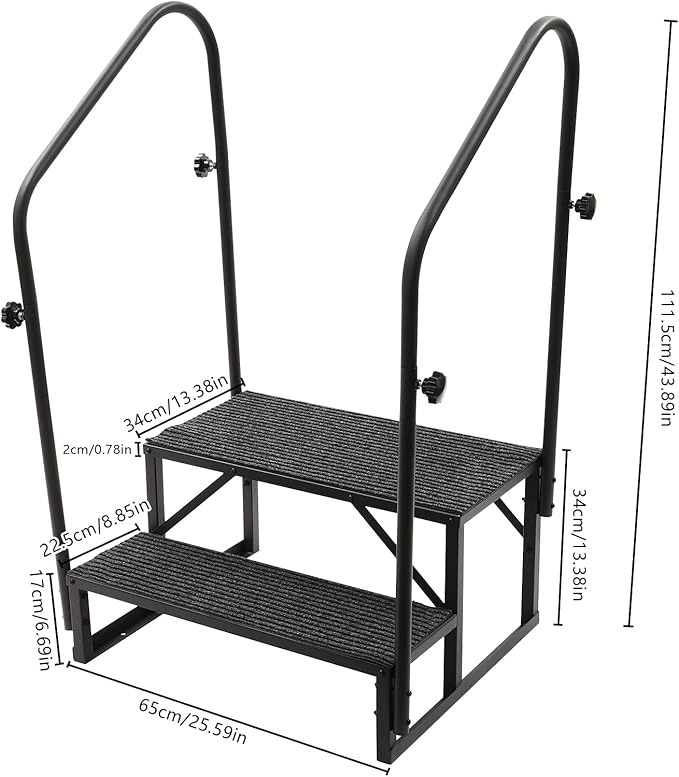 RV Steps with Two handrails, 2 Steps Mobile Home Stairs Steps Outdoor, Hot Tub Steps with handrail, Portable Stairs for Travel Trailer Camper with 2Pcs Non-Slip Step Mats