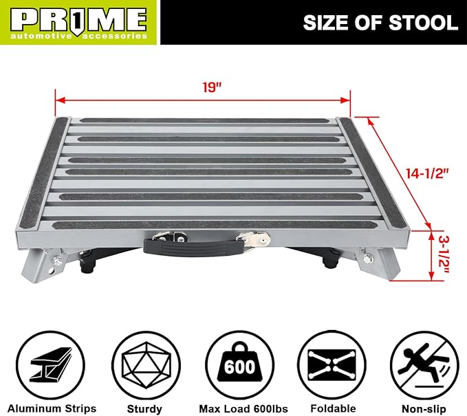 Prime 1 Safety RV Steps Extra Large Platform 19in x 14.5in Extra Size RV Folding Step Stool and Ladder, 600lbs, Height Adjustable, Aluminium with Reflective Stripe, Anti-Slip Surface and Extra Grip